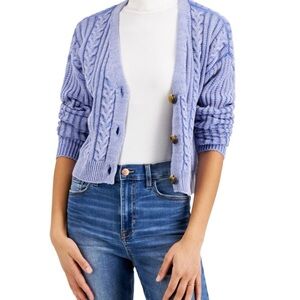 Hooked Up blue cable knit short cardigan sweater three button women’s small‎